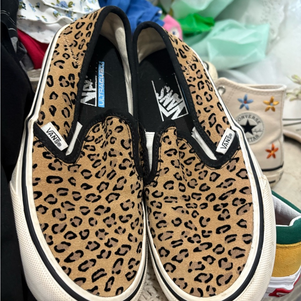 Vans Tan Leopard Slip-On Shoes